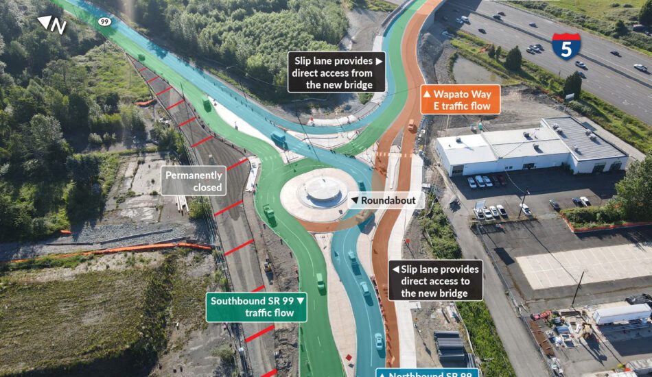 SR 99 Roundabout and Wapato Way East Bridge in Fife to Open As Early As June 28